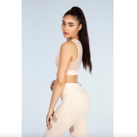 NEW LA Society Torrey V-Mesh Nude Sports Bra Top - Picture 4 of 6